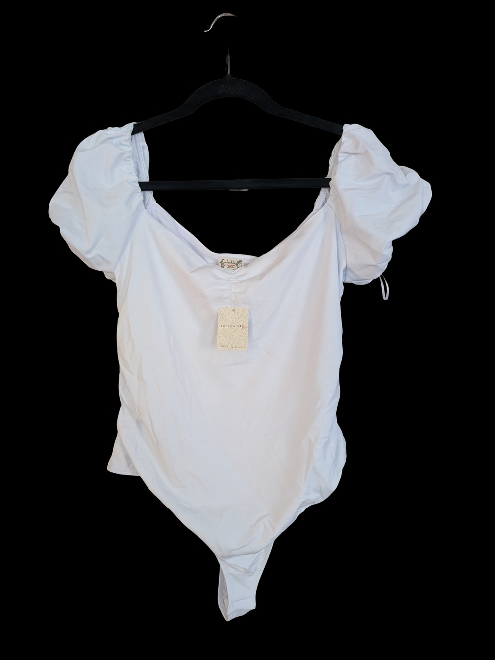 Free People White Puff-Sleeve Square-Neck Bodysuit